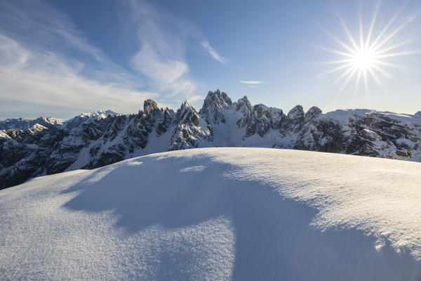 Cadini di Misurina during winter with fresh snow, Dolomiti di Sesto, Belluno, Veneto, Italy, Southern Europe