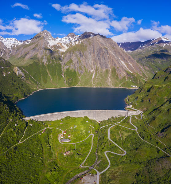 Aerial view of Corno di Ban and Morasco lake at sunrise, Riale, Formazza Valley, Verbano-Cusio.Ossola, Piedmont, Italy, Southern Europe