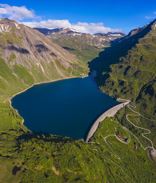 Aerial view of Corno di Ban and Morasco lake at sunrise, Riale, Formazza Valley, Verbano-Cusio.Ossola, Piedmont, Italy, Southern Europe