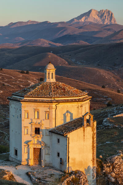Santa Maria della Pietà at sunrise, Calascio, L'Aquila, Abruzzo, Italy, Southern Europe
