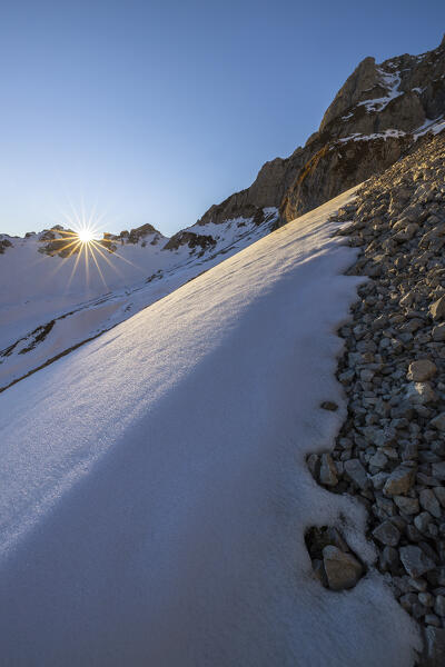 Sunset over Pizzo di Corzene, Castione della Pesolana, Prealpi Orobie, Bergamo, Lombardy, Italy, Southern Europe