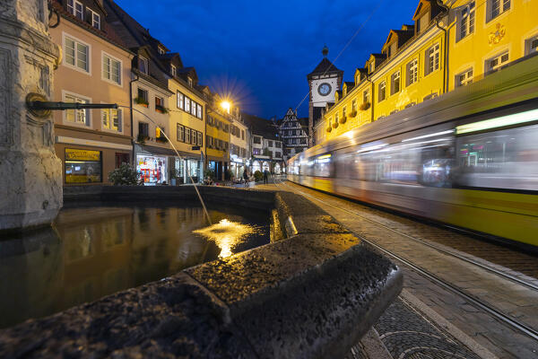 Illuminated Freiburg im Breisgau and its Schwabentor, Baden Wurttemberg, Germany, Deutschland, Western europe