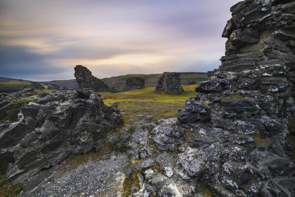 Dinas Bran Castle at sunset during summer, Llangollen, Denbighshire, Wales, Great Britain, United Kingdom