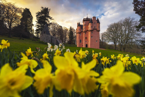 Craigievar Castle at sunset, Alford, Aberdeenshire, Scotland, United Kingdom