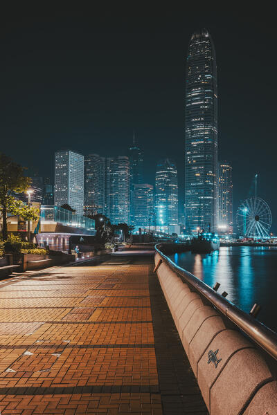 Illuminated Hong Kong cityscape viewed from Tamar Park during night, Central, Hong Kong island, Hong Kong, China, Asia