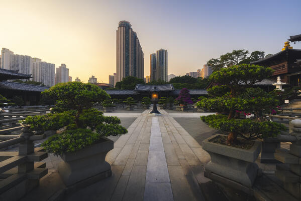 Chi Lin Nunnery during sunset, Diamond Hill, Kowloon, Hong Kong island, Hong Kong, China, Asia
