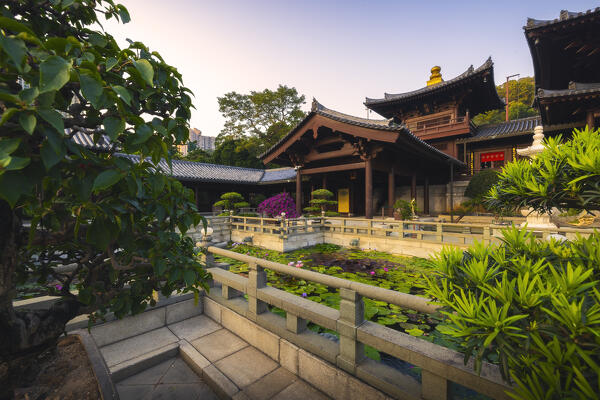 Chi Lin Nunnery during sunset, Diamond Hill, Kowloon, Hong Kong island, Hong Kong, China, Asia