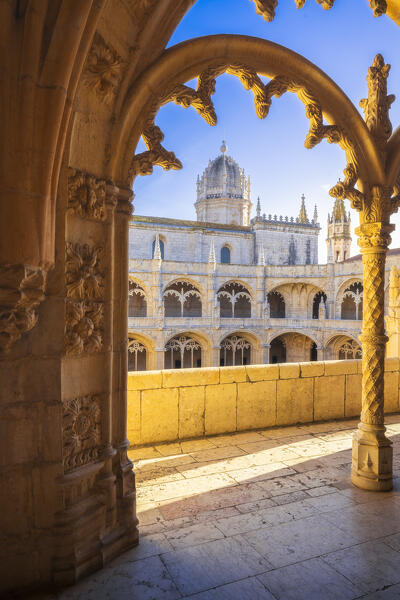 Interior view of Jeronimos Monastery during sunset, Restelo, Belem, Lisbon, Portugal, Iberian peninsula, Western Europe