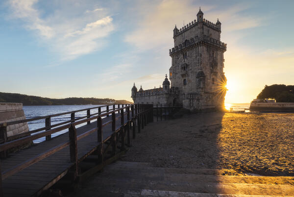 Belem Tower during sunset, Restelo, Belem, Lisbon, Portugal, Iberian peninsula, Western Europe