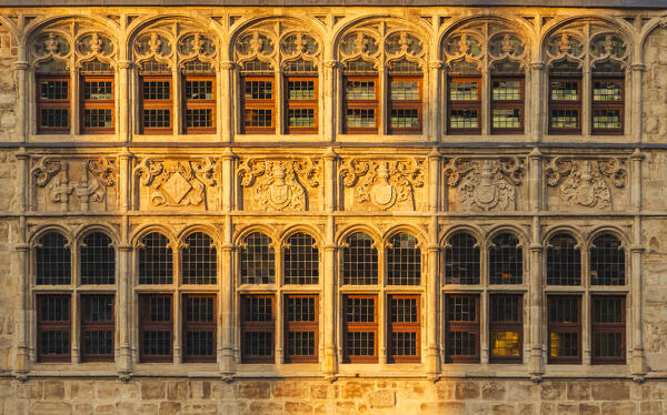 Details of Gildehuis der Vrije Schippers during sunset, Gand, Belgium, East Flanders, Flanders, Western Europe