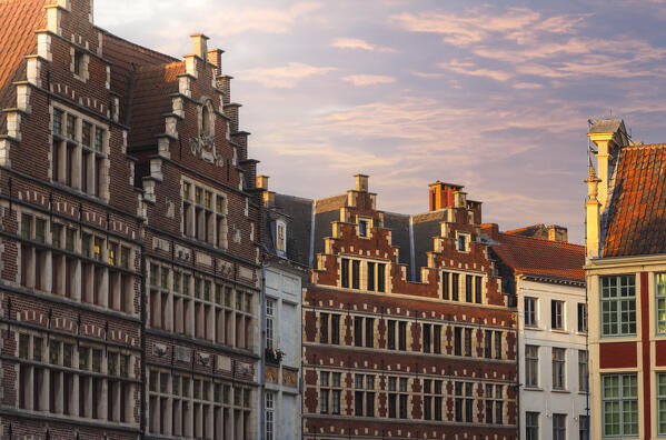 Guil Houses at Korenlei during sunset, Gand, Belgium, East Flanders, Flanders, Western Europe