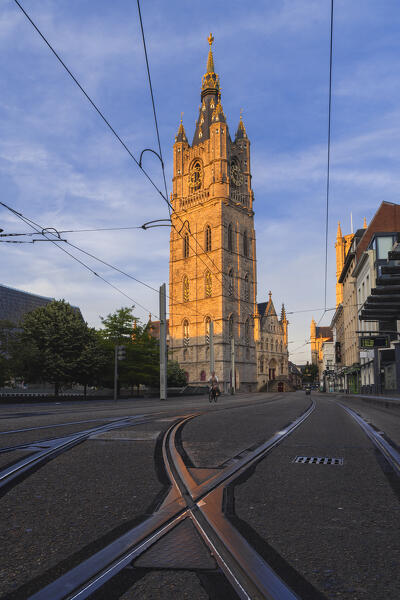 Het Belfort during sunset, Gand, Belgium, East Flanders, Flanders, Western Europe