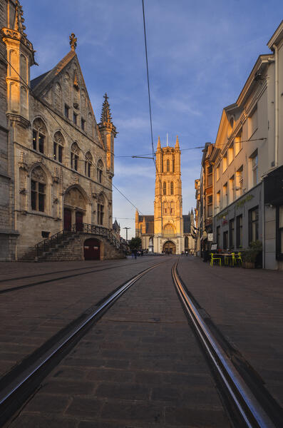 Sint Baafskathedraal during sunset, Gand, Belgium, Flanders, Western Europe