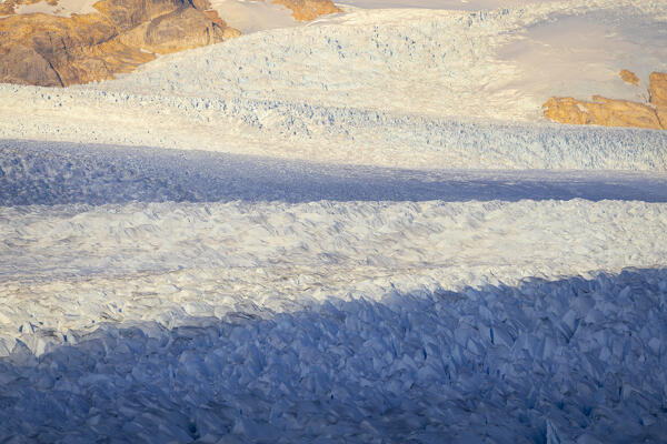 Perito Moreno glacier viewed from a viewpoint during sunrise, Parque Nacional Los Glaciares, El Calafate, Santa Cruz, chilean antarctica region, Patagonia Argentina, Argentina, South America