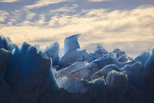 Details of Perito Moreno glacier during sunrise, Parque Nacional Los Glaciares, El Calafate, Santa Cruz, chilean antarctica region, Patagonia Argentina, Argentina, South America