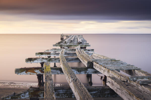 Strait of Magellan and Muelle Loreto Pier during sunrise , Punta Arenas, Magallanes, Region de Magallanes y de la Antartica Chilena, Patagonia, Chile, South America