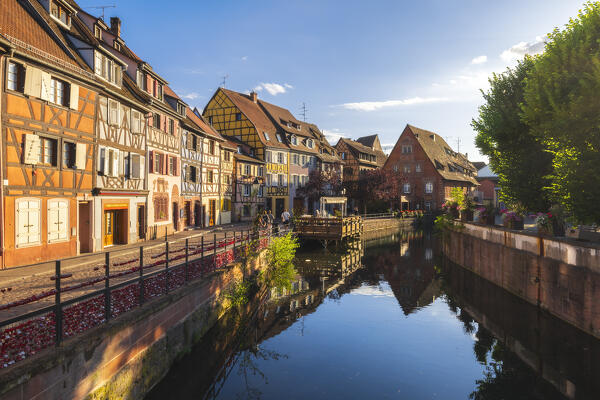 View of Little Venice of Colmar during summer at sunset, Colmar, Alsace, Grand Est, Upper Rhine, France, Europe