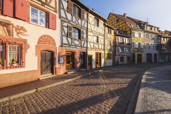 View of Little Venice of Colmar with its typical houses during summer at sunset, Colmar, Alsace, Grand Est, Upper Rhine, France, Europe