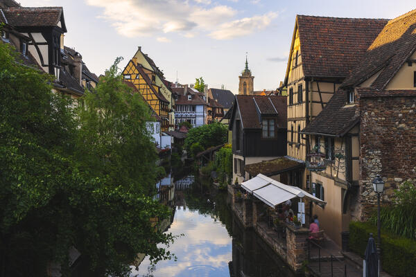 View of Little Venice of Colmar during summer at sunset, Colmar, Alsace, Grand Est, Upper Rhine, France, Europe