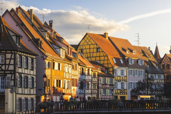 View of Little Venice of Colmar during summer at sunset, Colmar, Alsace, Grand Est, Upper Rhine, France, Europe
