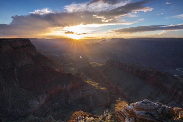 Grand Canyon National Park at sunset, South Rim, Lipan Point, Arizona, North America, USA
