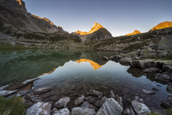 Pizzo Moro at sunset, Parco Naturale dell'Alpe Veglia e dell'Alpe Devero, Verbano Cusio Ossola, Piemonte, Italy, Southern Europe