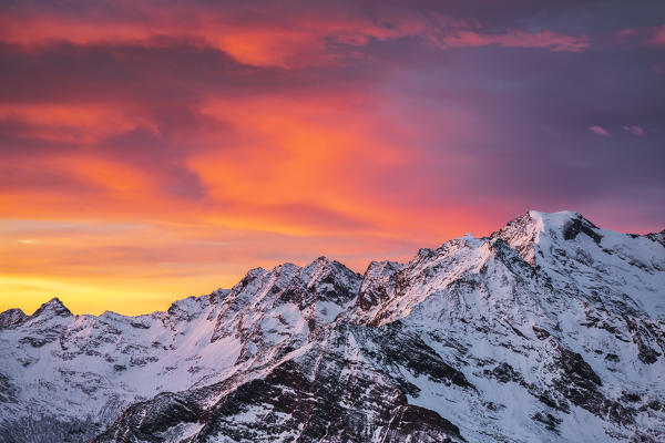 Monte Rosa at sunrise, Macugnaga, Passo Monte Moro, Verbano Cusio Ossola, Piemonte, Italy, Southern Europe