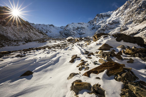Monte Rosa at winter, Macugnaga, Valle Anzasca, Verbano Cusio Ossola, Piemonte, Italy, Southern Europe