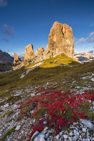 Sunset at Cinque Torri, Belluno, Dolomiti Ampezzane, Veneto, Italy, Western Europe