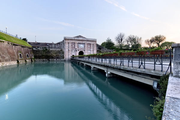 Sunset at the fortress of Peschiera del Garda. Verona province, Veneto, Italy, Europe.