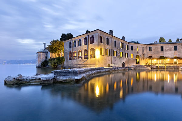 Dusk at the Bay of Sirens in Punta San Vigilio. Lake Garda, Verona province, Veneto, Italy, Europe.