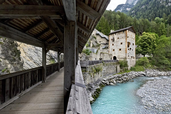 Altfinstermünz fortress bridge over the River Inn. Nauders, Tyrol, Austria, Europe.