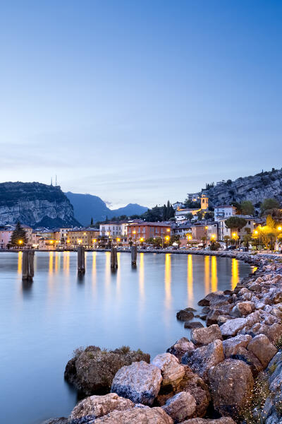 Night falls on the village of Torbole on Lake Garda. Trento province, Trentino Alto-Adige, Italy, Europe. 