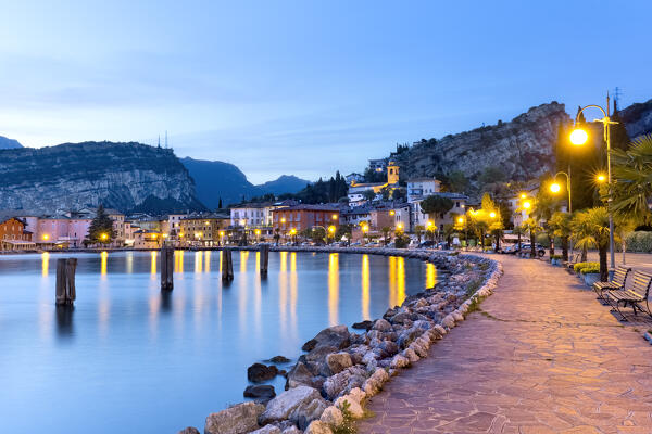 Dusk on the village of Torbole on Lake Garda. Trento province, Trentino Alto-Adige, Italy, Europe.