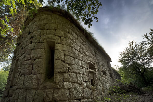 Fort Brusafer, Austro-Hungarian historical site of the Great War: the caponier. Valsorda, Marzola, Trentino, Italy.