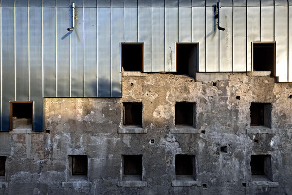 Fort Luserna, Austro-Hungarian historical site of the Great War: facade of the main block after restoration. Luserna, Trentino, Italy.
