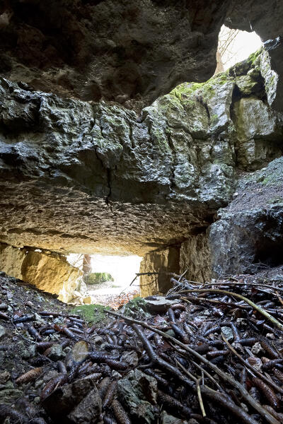 Austro-Hungarian Fort of Luserna: cave shelter near the officers' barracks. Luserna, Trentino, Italy.