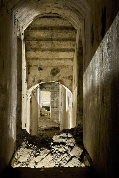 Fort Verle: stairwell buried by rubble. Vezzena, Levico Terme, Trentino, Italy.