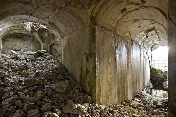 Fort Verle: stairwell buried by rubble. Vezzena, Levico Terme, Trentino, Italy.