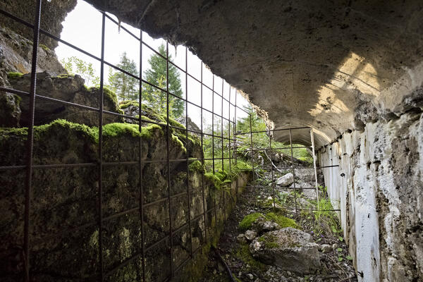 Fort Verle: stairwell buried by rubble. Vezzena, Levico Terme, Trentino, Italy.