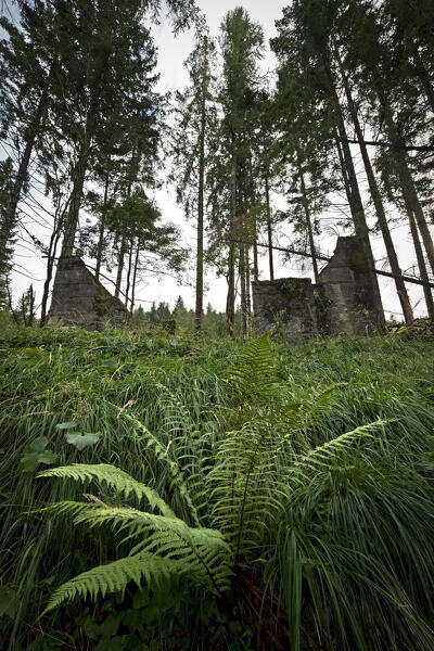 Remains of the Austro-Hungarian cableway station of the Great War for Cima Vezzena. Levico Terme, Trentino, Italy.