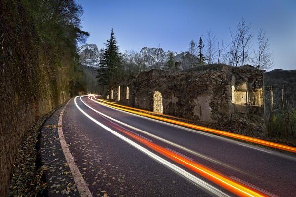 Tagliata Bariola: the 19th century Italian fortress next to the SP46 road. Valli del Pasubio, Veneto, Italy.