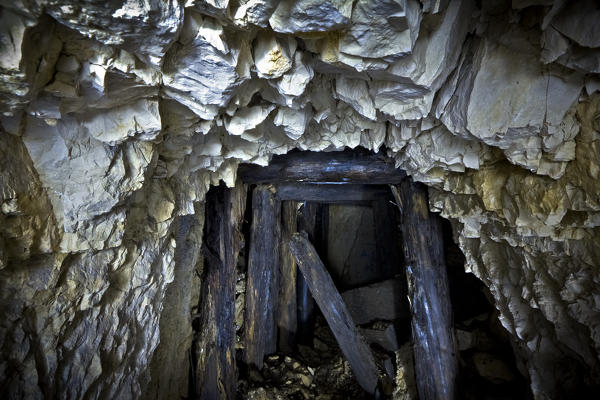 Austro-Hungarian underground tunnel of the First World War in the Dente Austriaco, Pasubio massif, Trento province, Trentino Alto-Adige, Italy, Europe.