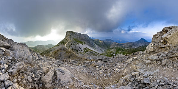 Dente Austriaco seen from the Dente Italiano, Pasubio massif, Trento province, Trentino Alto-Adige, Italy, Europe. 
Pasubio was one of the bloodiest battlefields on the Italian front during the First World War.