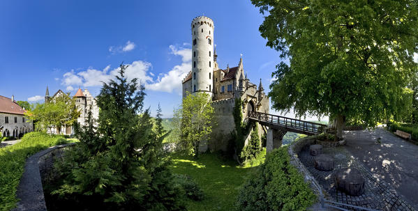 Lichtenstein Castle and his courtyard and gardens. Reutlingen, Baden-Württemberg, Germany, Europe.
