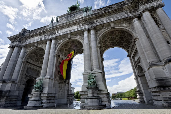 Arcade du Cinquantenaire: the monumental triple arch in the Cinquantenaire park in Brussels, Belgium, Europe.