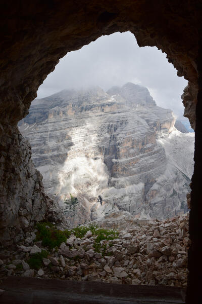 View of Tofana di Rozes from the path towards Monte Cavallo, Dolomites, Bolzano province, Trentino Alto Adige, Italy.