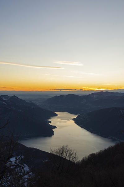 Lanzo d'Intelvi, Como province, Lombardy, Italy, Europe. View of the western arm of Lugano lake at sunset