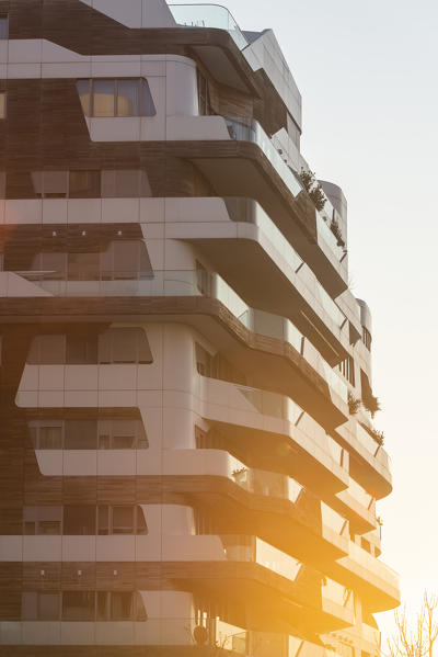 Milano, Lombardy, Italy, Europe. Detail of one of the Hadid Residences in CityLife district