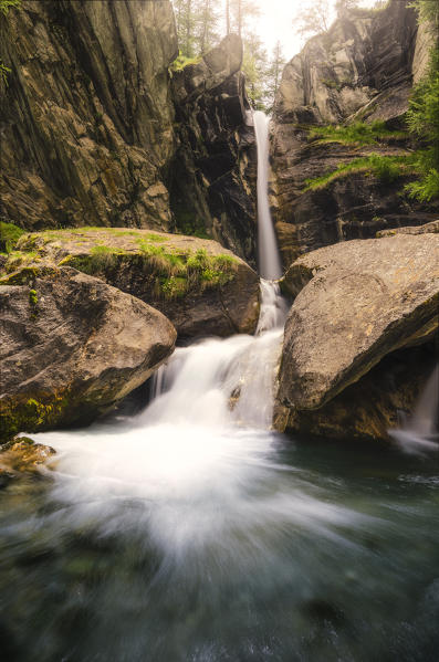 Piss del Passet waterfall in Maira Valley, Canosio, Piedmont, Italy